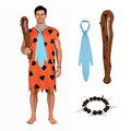 VZQI Adult Caveman Costume Set for Men, Stone Age Tunic with Club and Necklace for Halloween Cosplay Party