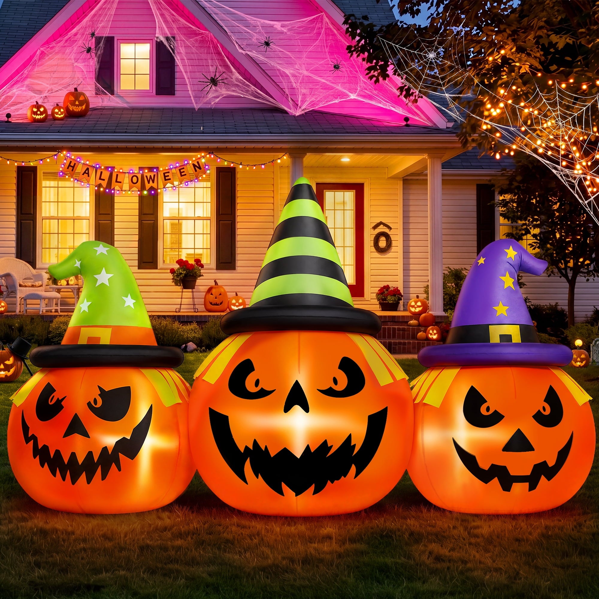 Firstness 6FT Halloween Inflatable Pumpkins Decorations with LED Lights, Halloween Blow Ups Decoration for Home Party