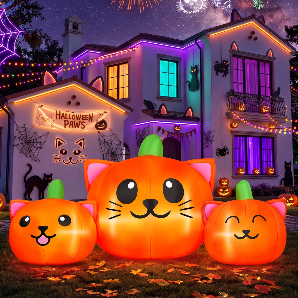 Firstness 6.2FT Halloween Inflatable Pumpkin Cat Outdoor Decorations, Halloween Blow Ups with Lights for Party, Yard