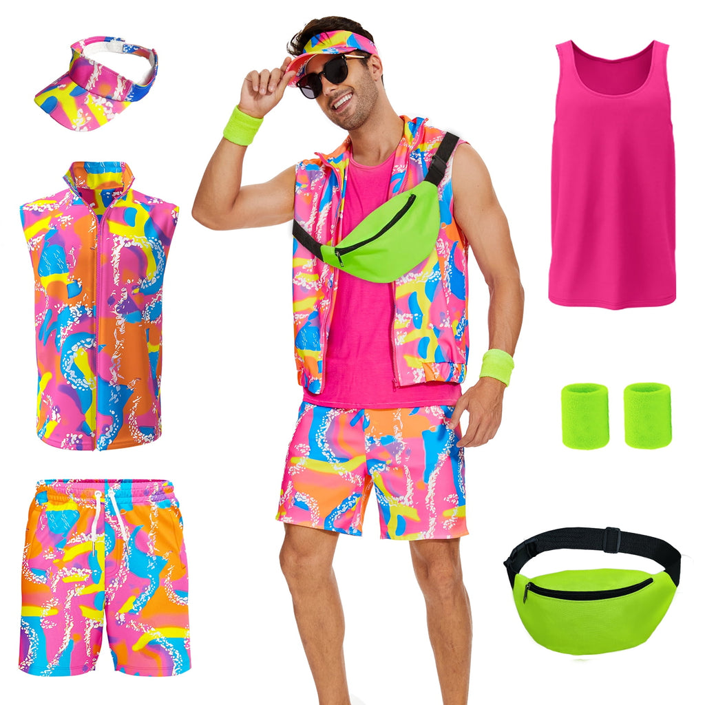 WASFDN 80s Men Workout Costume Halloween Cosplay Couples Outfits 80s 90s Workout Costume Outfit Set for Adult Men,XL