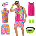 WASFDN 80s Men Workout Costume Halloween Cosplay Couples Outfits 80s 90s Workout Costume Outfit Set for Adult Men,XL