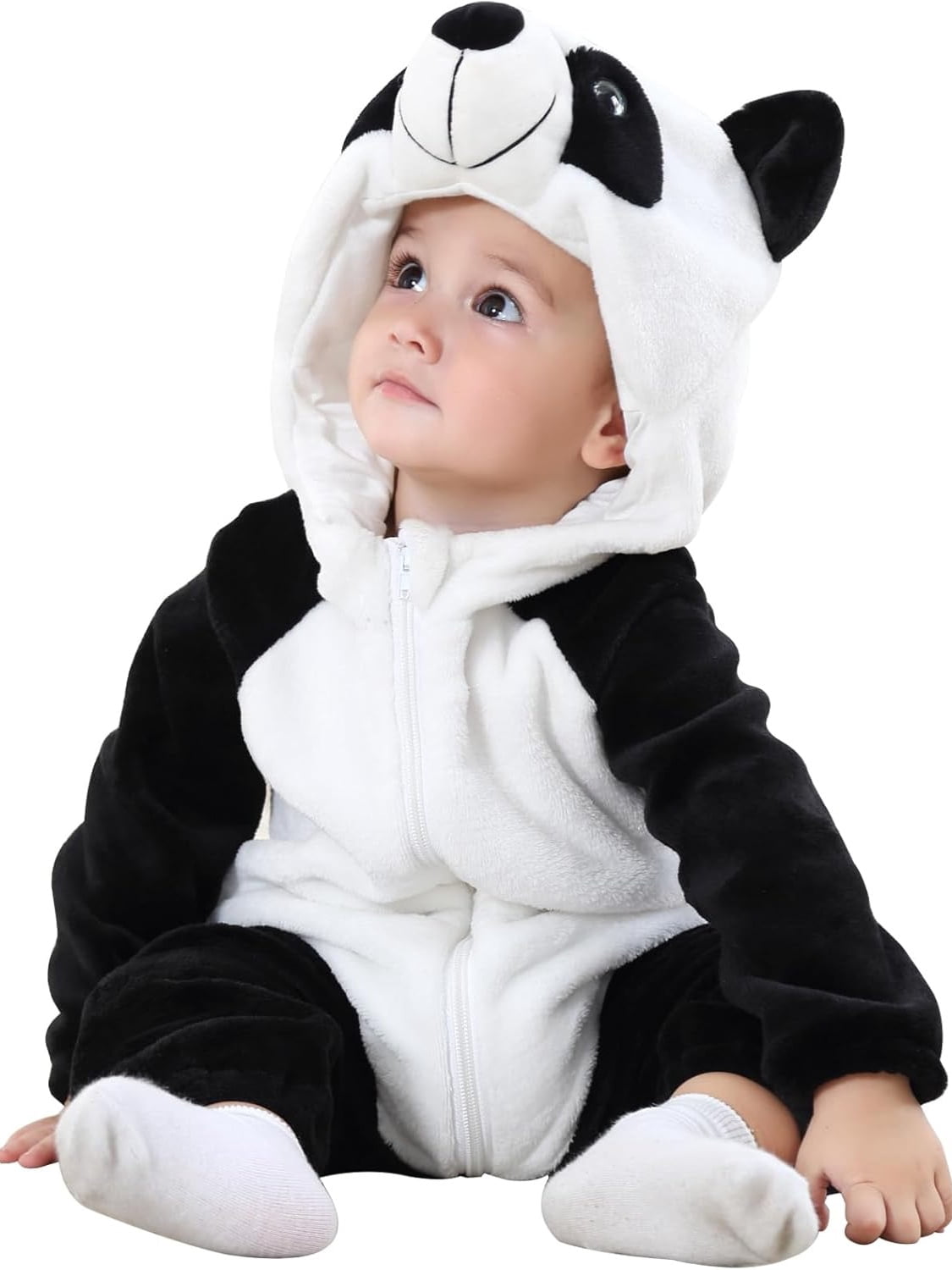 WIBACKER 0-3T Unisex Baby Animal Costume Winter Autumn Flannel Hooded Romper Christmas and Halloween Panda Cosplay Jumpsuit
