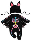 WIBACKER Baby Girl Boy Skeleton Jumpsuit Ear Hat 2PCS Outfit 3 Months-3 Years Infant Toddler Halloween Bats Costumes with Wings Cosplay Clothes