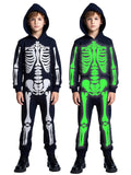 WIBACKER Glow-in-the-Dark Skeleton Costume for Boys and Girls, Halloween Fancy-Dress Jumpsuit Outfit for Children Aged 3-10 Years