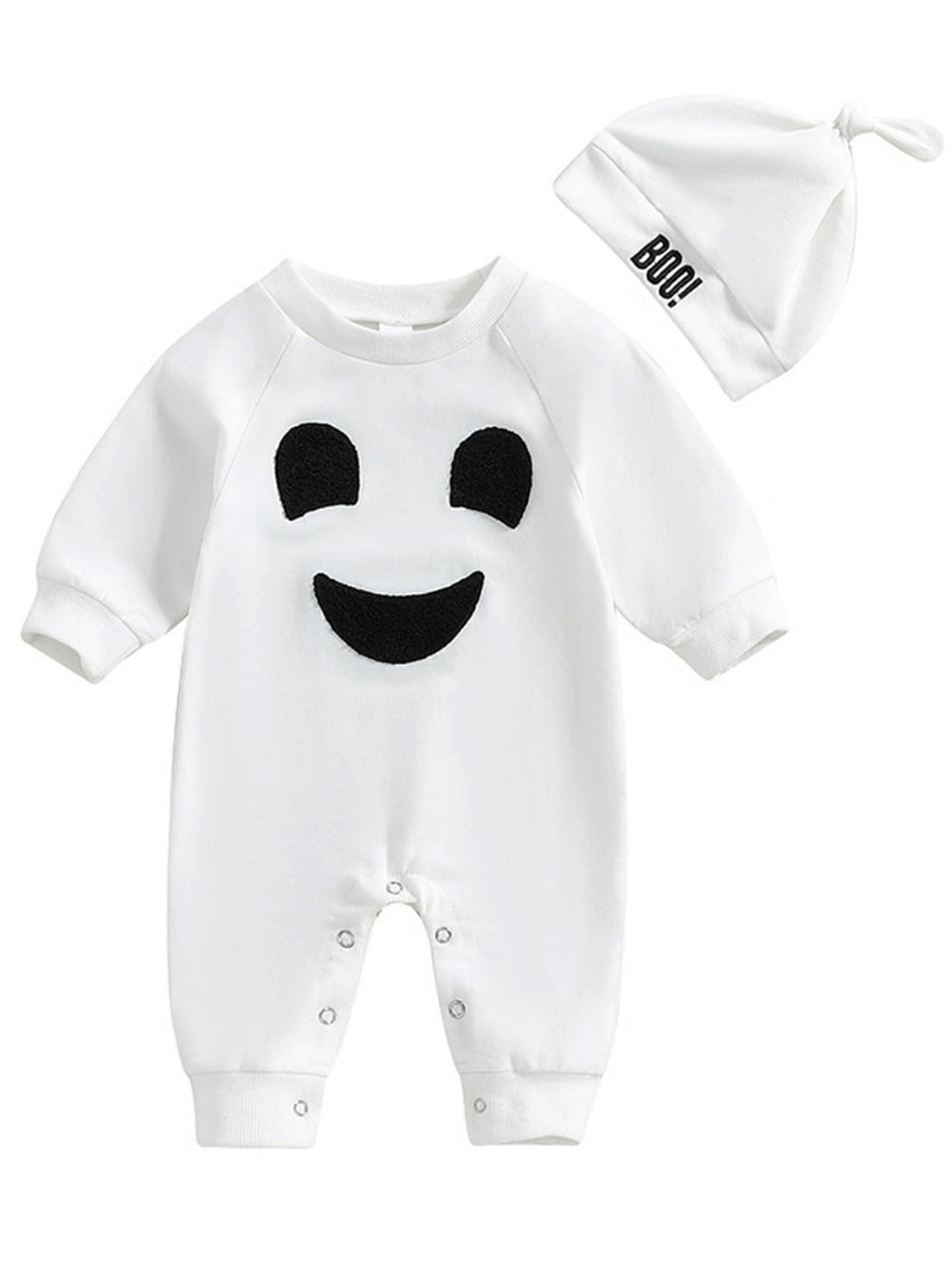 WIBACKER Halloween Cotton Newborn Baby Boy Girl Ghost Outfit Infant Long Sleeve Romper with Hat Set Baby Boys' Costumes