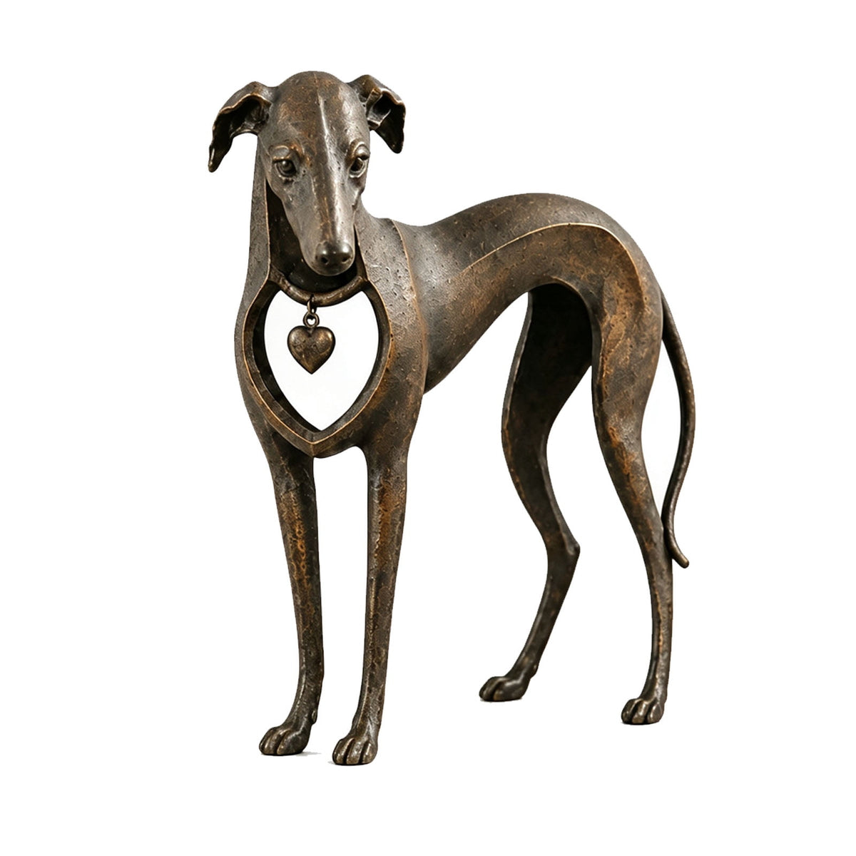 Whippet Dog Figurine, Rustic Bronze Heart Collar Resin Sighthound Decor for Shelf, Home Decor