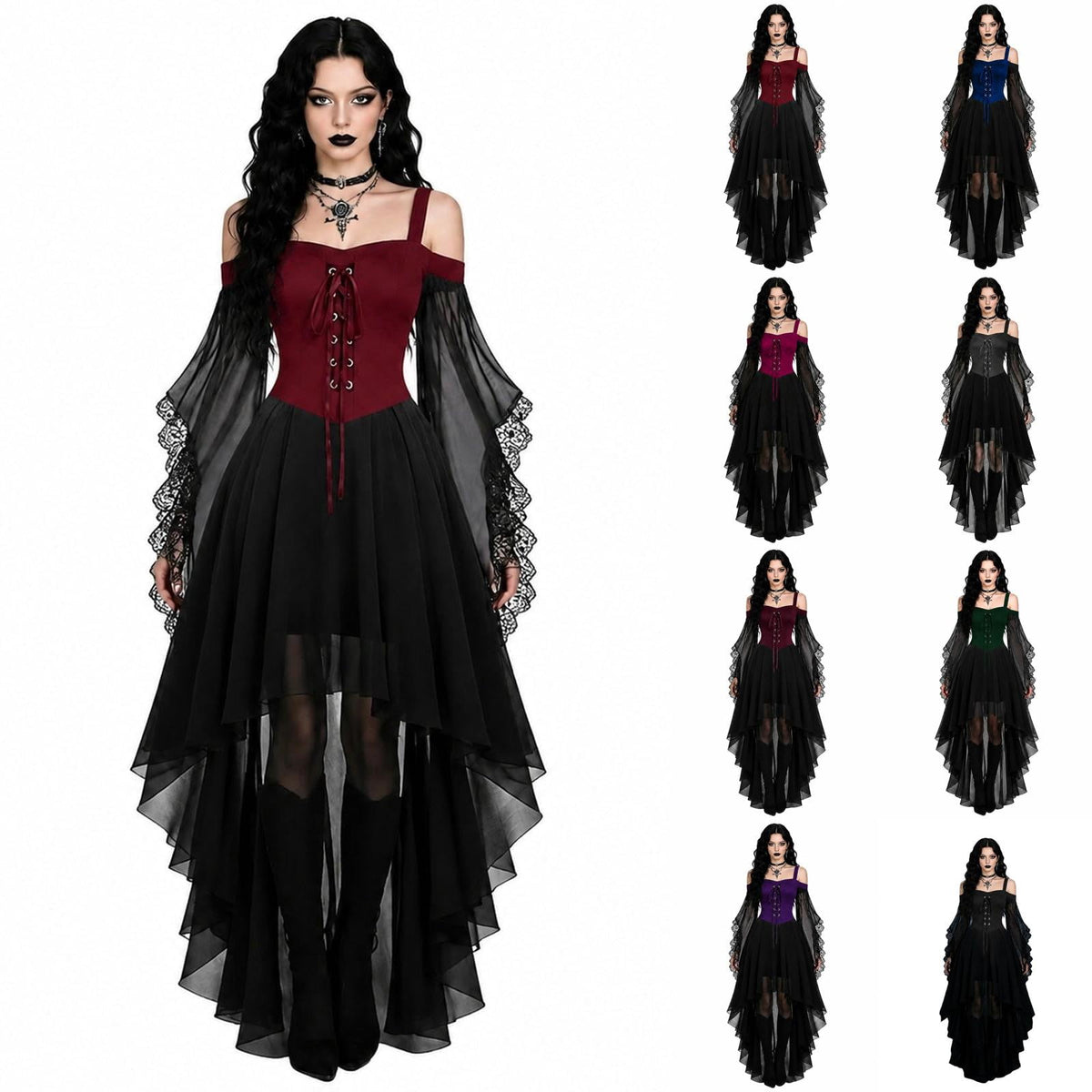 Witch Dress Women 2026 Halloween Costumes Woman Adults Medieval Vampire Butterfly Sleeve Mesh Gothic Outfits Red S