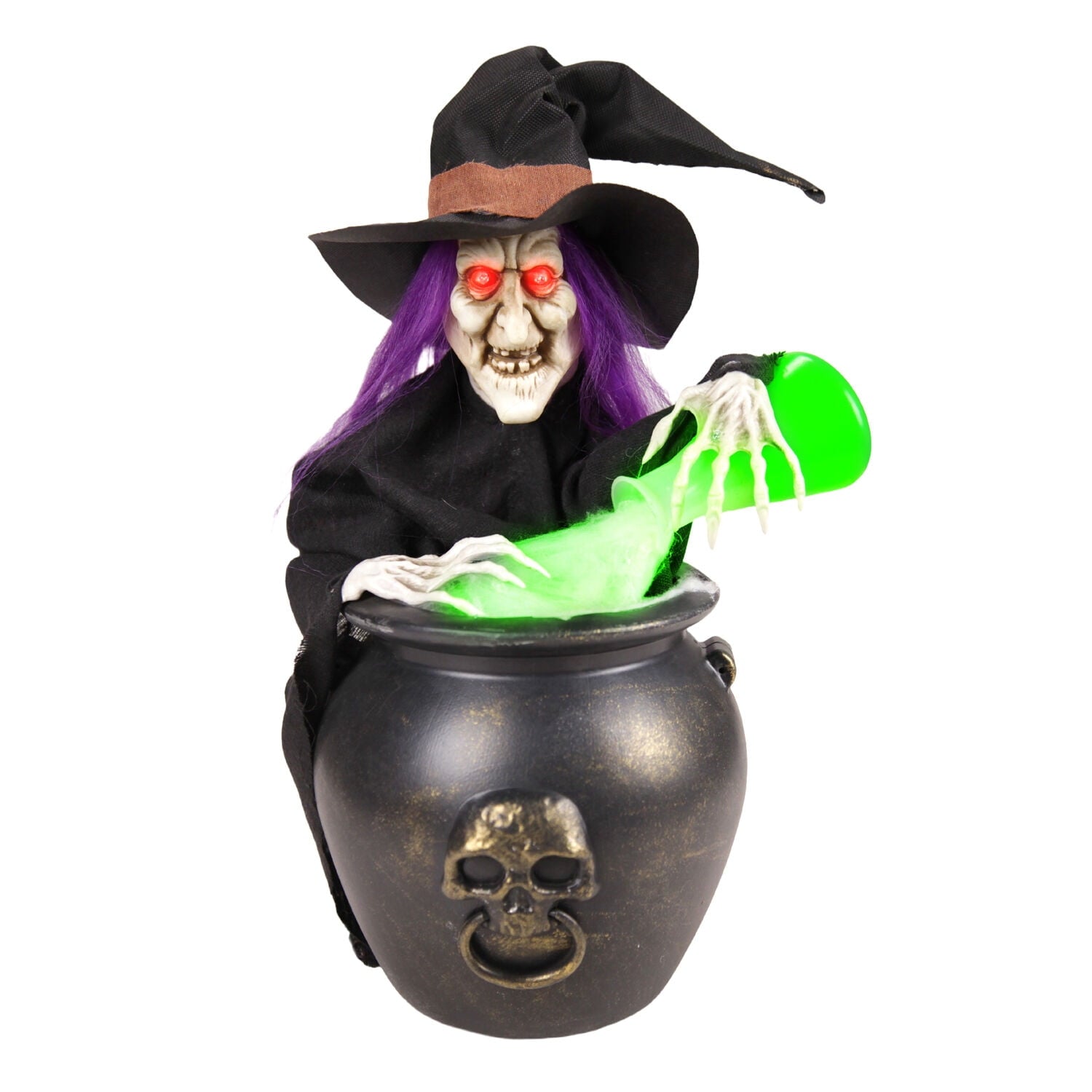 Witch Pouring Potion Halloween Animatronic with Red & Green LEDs, 1.8-Ft, by Haunted Hill Farm