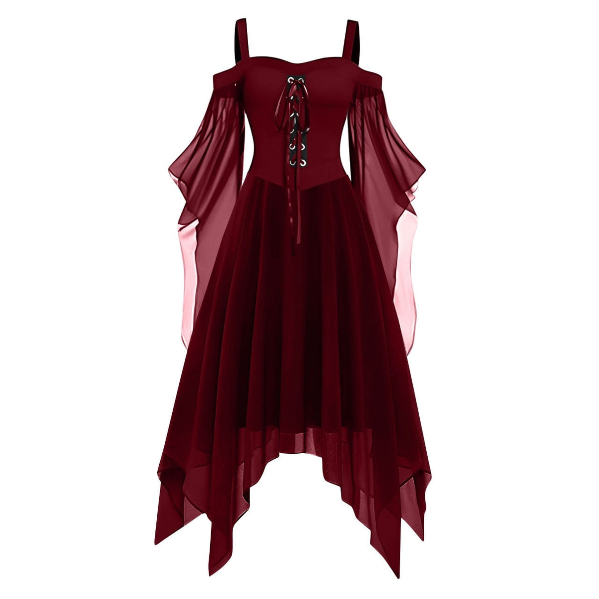 Medieval Renaissance Hooded Dress for Women, Silver Gothic Witch Costume with Lace-Up Corset, Vintage Velvet Long Sleeve Gown for Halloween Cosplay Renaissance Wedding Themed Party-Dark Blue/L