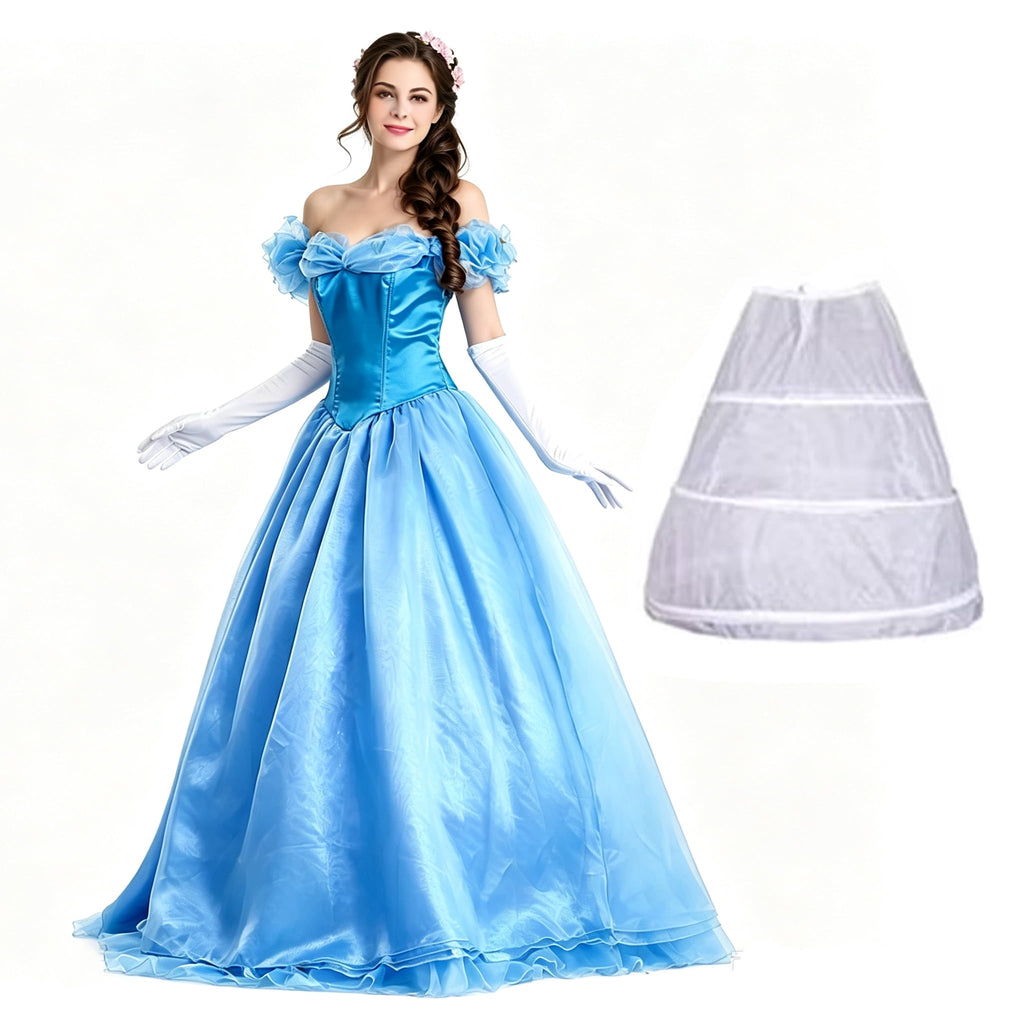 Women’s Off Shoulder Princess Costume Prom Gown Dress Long Wedding Dresses with Petticoat