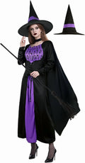 Women's Witch Costume Halloween Gothic Witch Dress with Witches Cape and Wicked Witches Hat