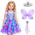 WonderStone Princess Dress for Girls, Light-Up Fairy Costume Dress-Up with Luxury Accessories, Purple Tutu Outfit for Birthday Parties, Kids & Toddlers Ages 5-6