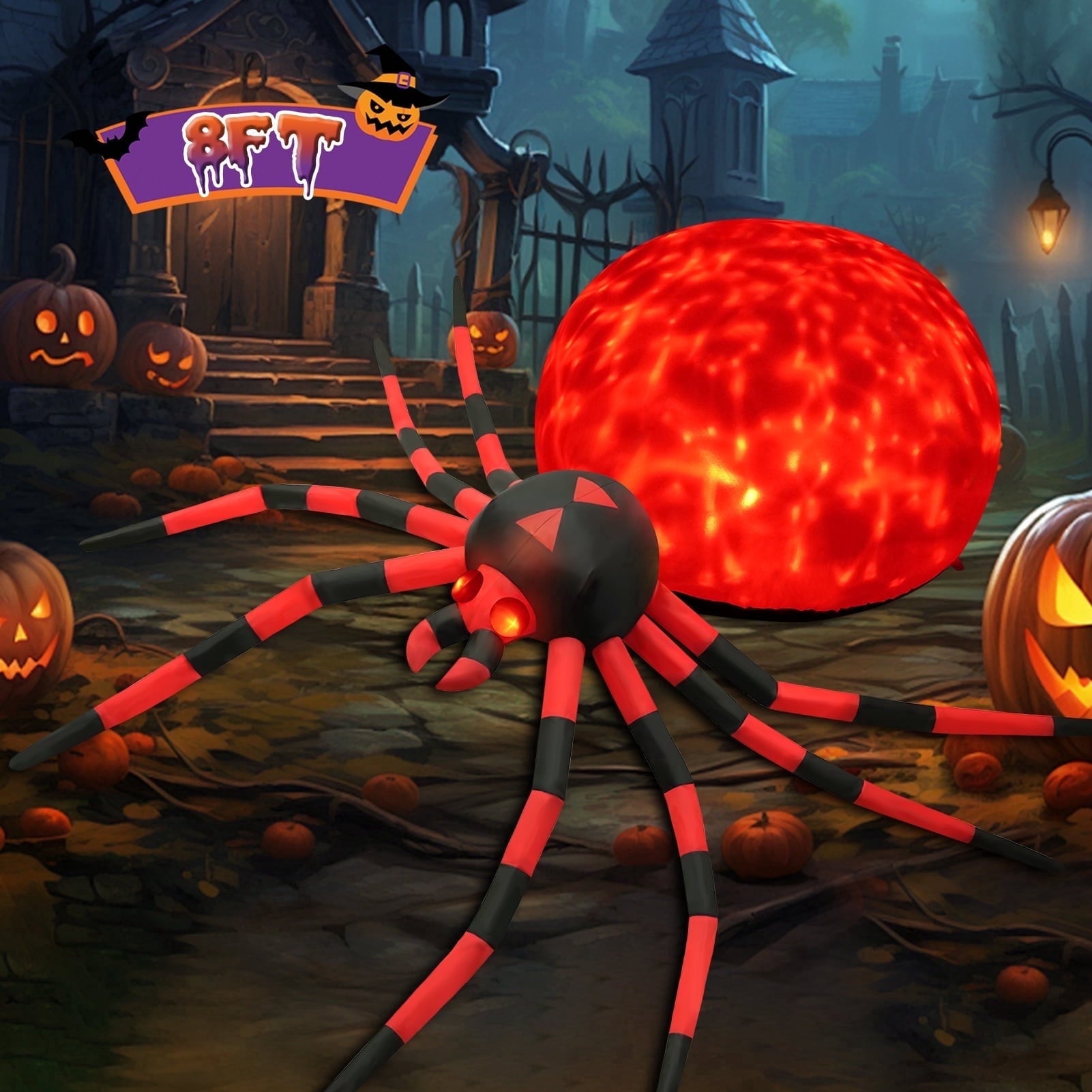 Yexmas 8FT Halloween Inflatables Outdoor Decorations Giant Spider Decorations with LED Lights and Air Pump Blow up Inflatable, Red
