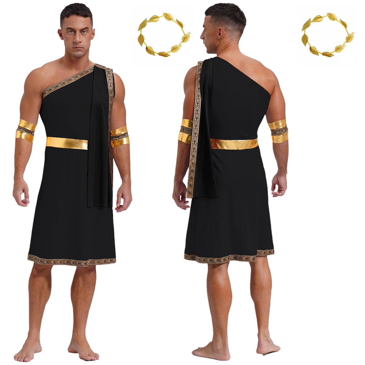 YiZYiF Mens Halloween Ancient Greek Cosplay Costume Roman Toga Caesar Party Fancy Dress Up Set Black S