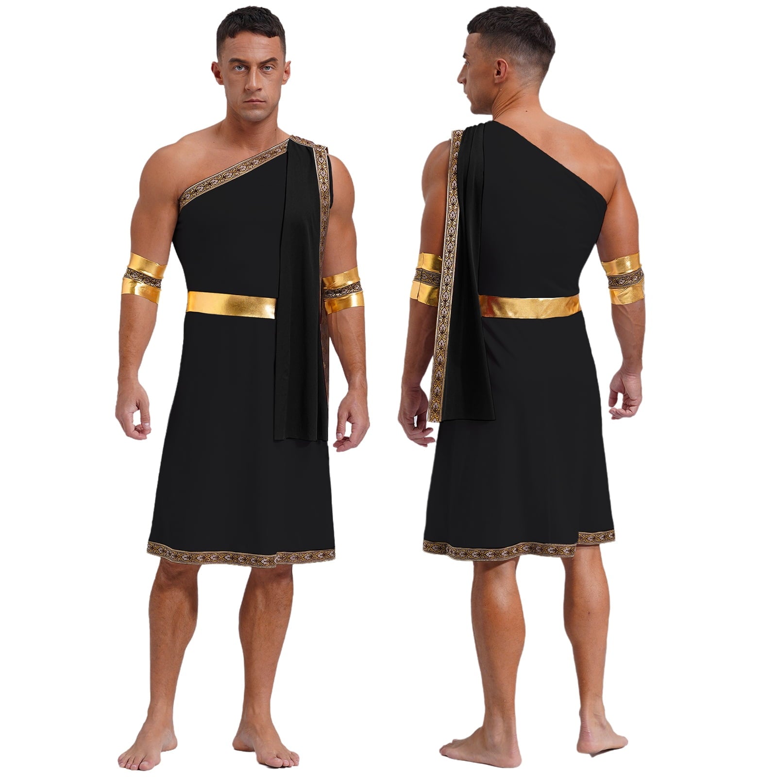 YiZYiF Mens Halloween Ancient Greek Cosplay Costume Roman Toga Caesar Party Fancy Dress Up Set Black S