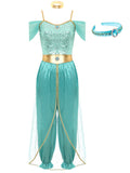 YiZYiF Women's Arabian Princess Dance Costume Halloween Party Fancy Dress Shiny Belly Dance Jumpsuit Turquoise B M