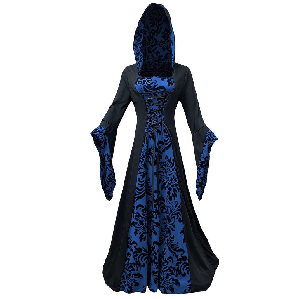 ZGRBOU Womens Vampire Witch Dress Halloween Cosplay Costumes Masquerade Hooded Gown Dress Medieval Gothic Dress Plus Size