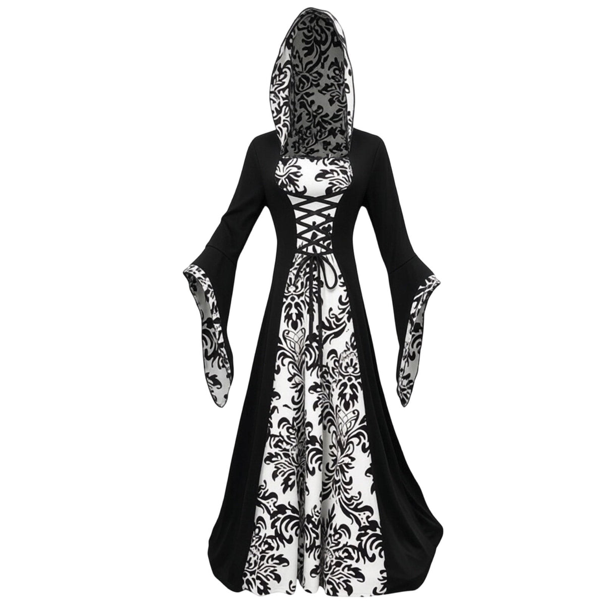 ZGRBOU Womens Vampire Witch Dress Halloween Cosplay Costumes Masquerade Hooded Gown Dress Medieval Gothic Dress Plus Size