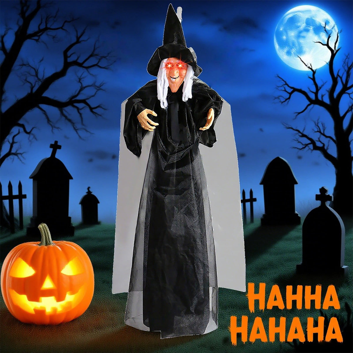 ZTTD Life Size Hanging Witch Halloween Decor (71 Inches) | Sound & Touch Activated Talking Halloween Decorations | Witch Props Excellent Choice for Haunted House | Indoor & Outdoor Animated Prop