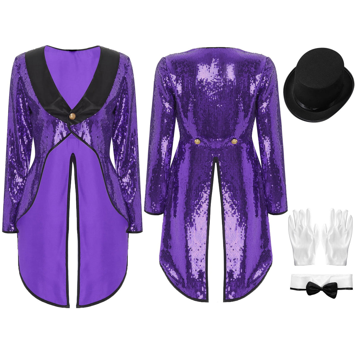 iiniim Women Magician Cosplay Sequin Tailcoat Circus Showman One-Button Tuxedo Jacket Outfits Red M