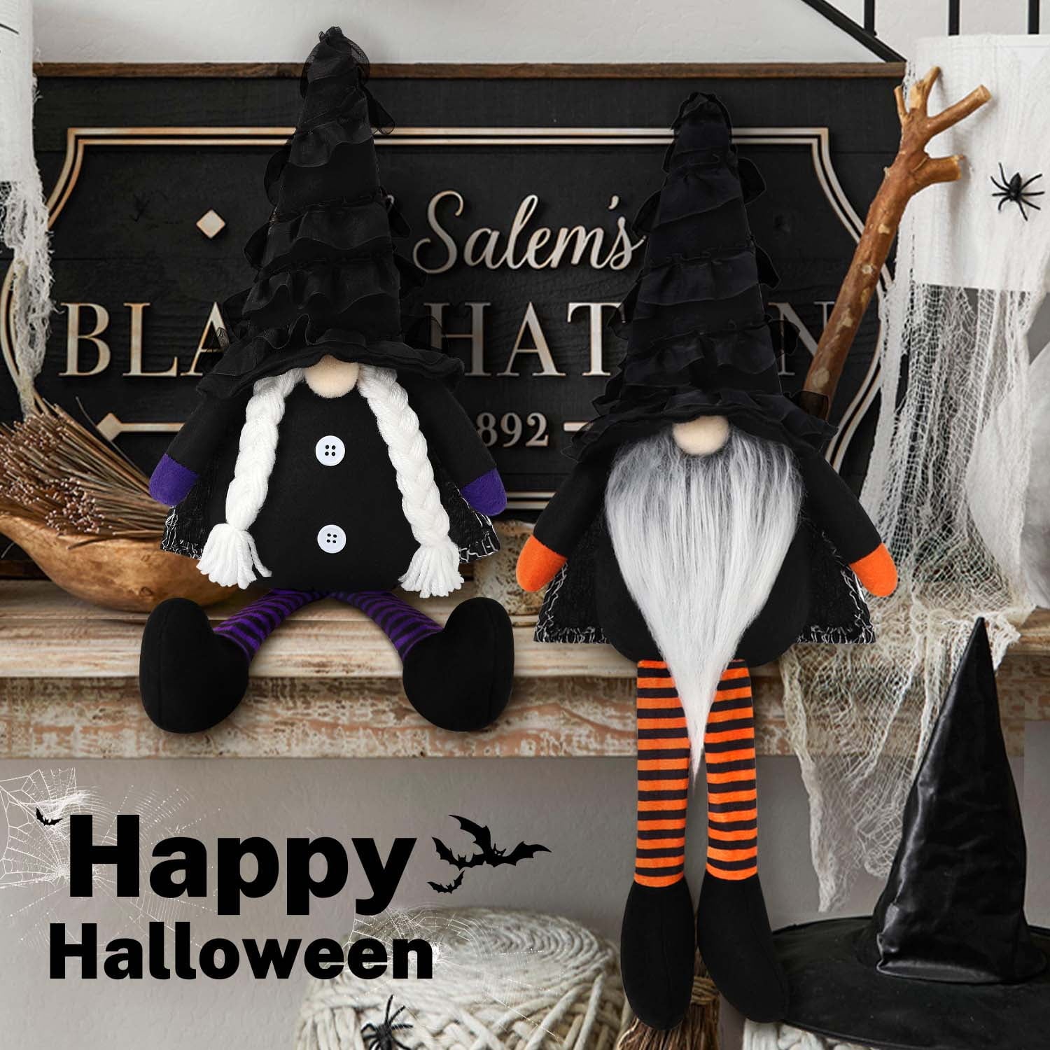 Ayieyill 2 Pack Halloween Gnomes Plush Decor, Halloween Gnome Decoration Gifts, Handmade Tomte Swedish Gnome Nisse Scandinavian Gnomes Orange