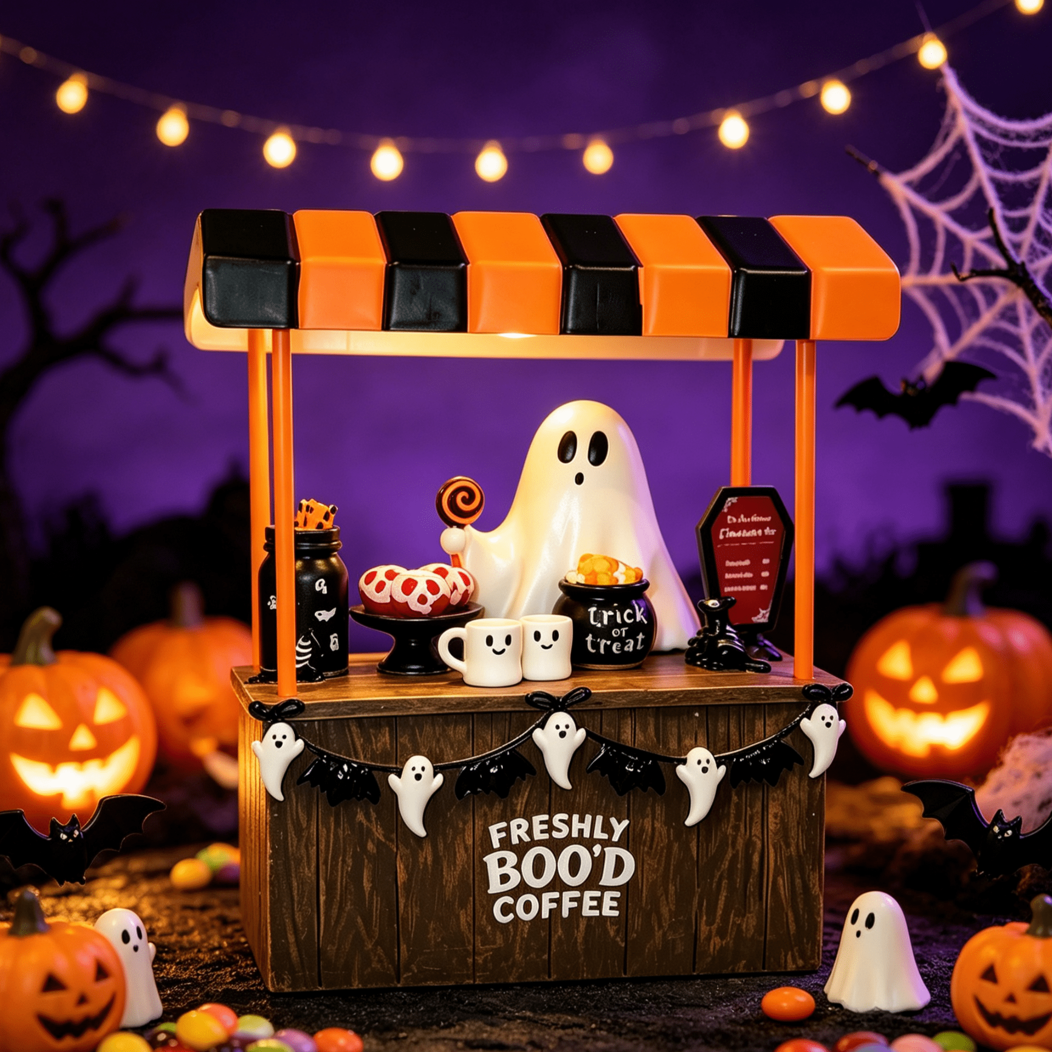 Halloween Spooky Coffee Stand, Ghost Barista Booth Figurine, Spooky Coffee Statue Built with Spooky Little Coffee Stand, Freshly Boo’d Coffee Ghost Fall Decor, Creative Birthday & Holiday Gift
