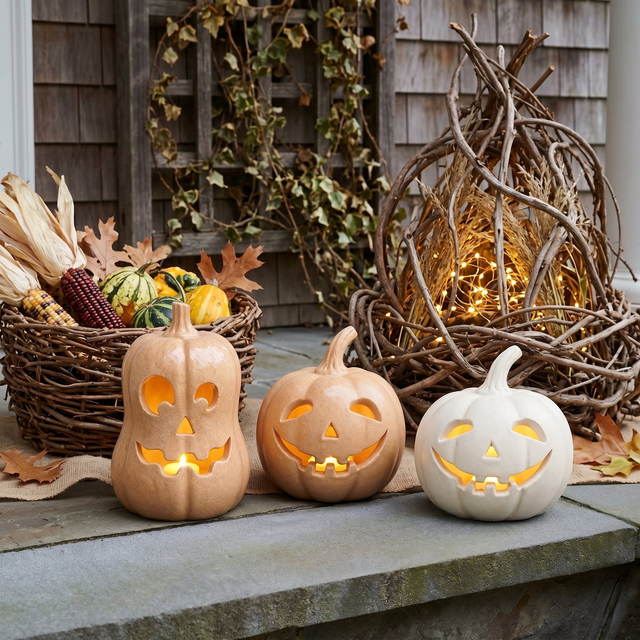 Halloween Handcrafted Jack-O'-Lantern, 5.5" Hand-Carved Pumpkin Decor, Durable Kiln-Fired Autumn Halloween Centerpiece for Indoor Tabletop, Mantle & Fall Home Decoration 2026