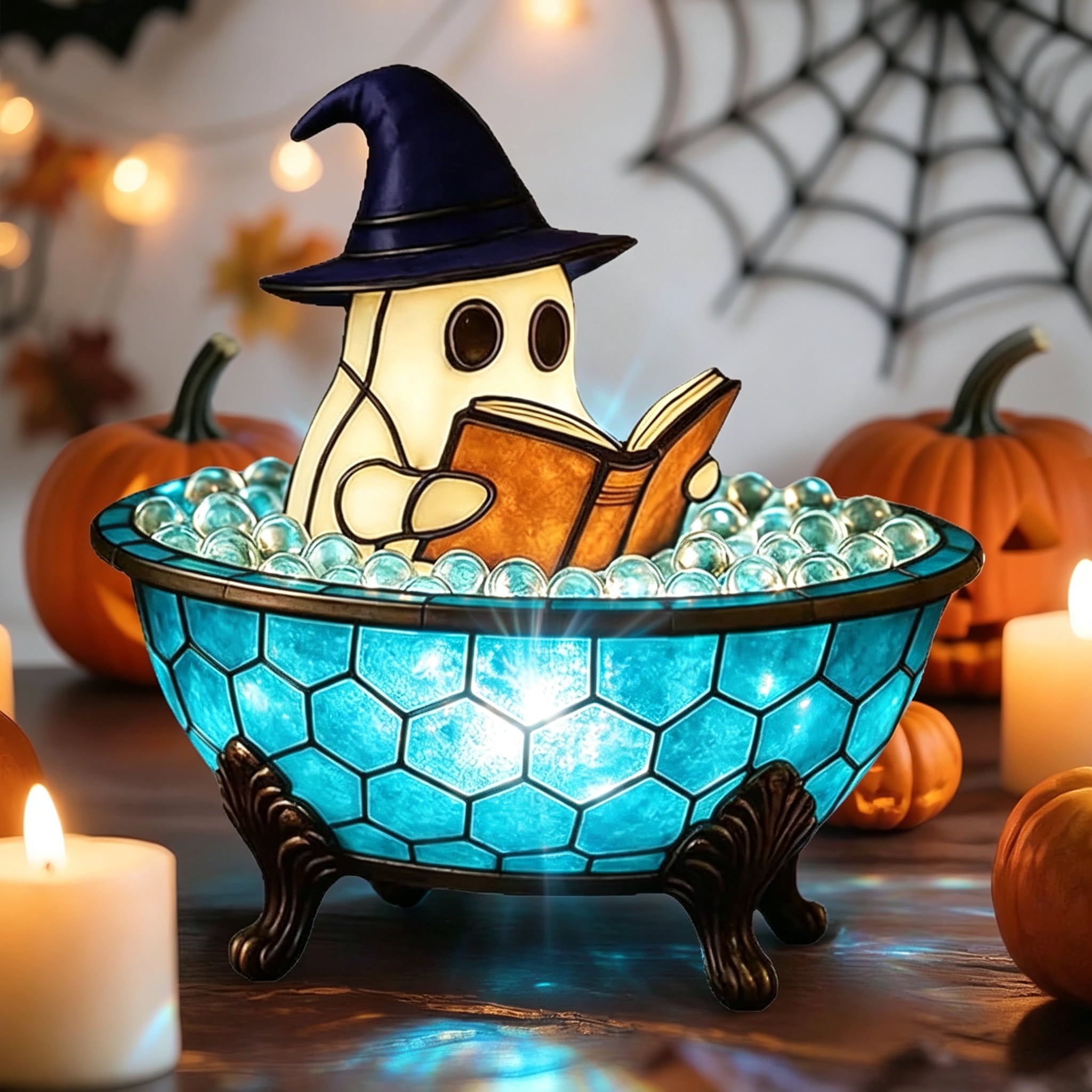 Ghost Bubble Bath LampHalloween Bathroom Decor Gifts Under 20 Bathtub Ghost & Dog Resin Figurine, Warm LED Halloween Tabletop Decor for Bathroom, Bedroom, Kids Room & Fall Home Accent