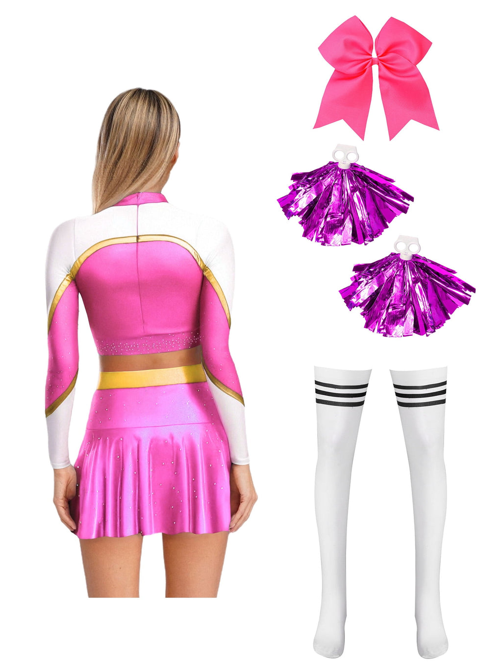iiniim Womens Cheer Leader Costumes Set Schoolgirl Cheerleading Cosplay Halloween Party Uniform Purple XL