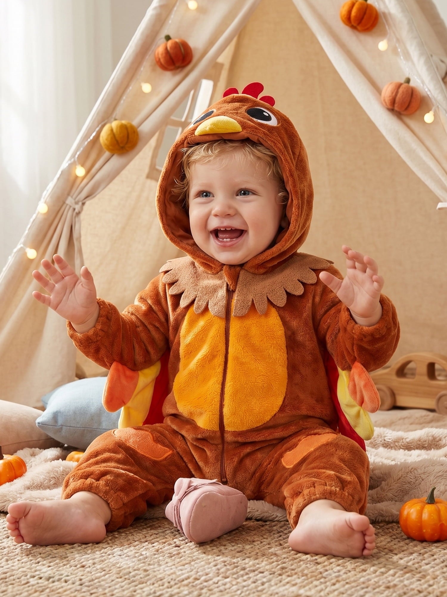 RUINIXCW Toddler Baby Girl Boy Thanksgiving Turkey Costume Kids Halloween Costume Infant Baby Boy Girl Fall Winter Clothes Warm Flannel Romper Long Sleeve Hooded Zip Up Jumpsuit