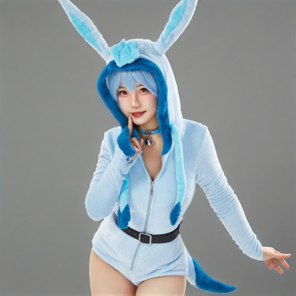 Women sexy Fluffy Hooded Bodysuit Halloween Deep V Kawaii One Piece Lingerie Rompers with Choker and Socks