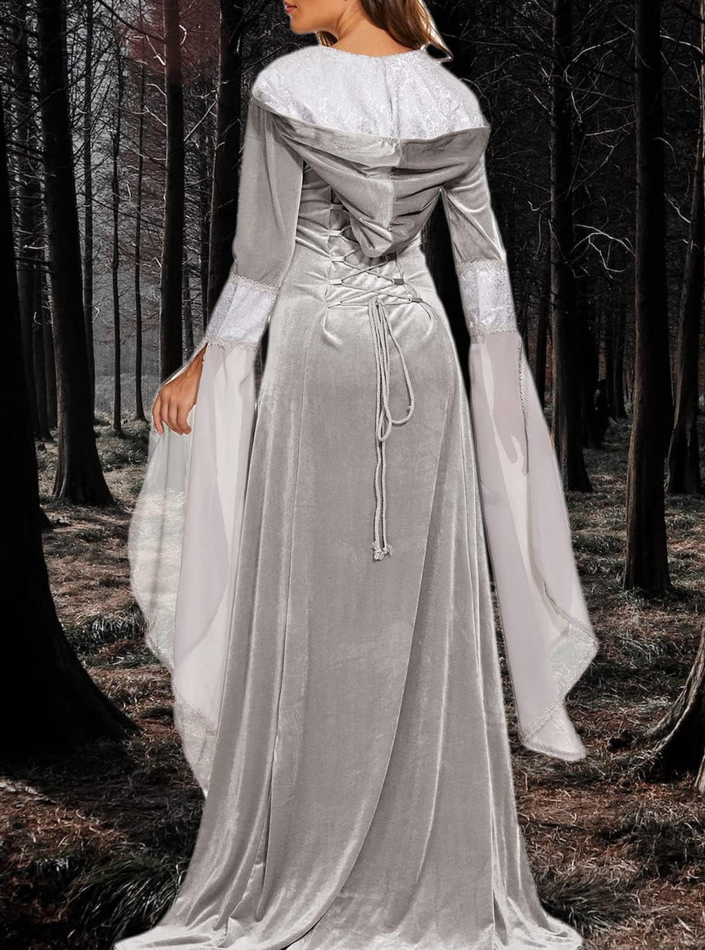 Halloween Witch Costume Women, Deluxe Witch Dress Costume, Vintage Embroidered Renaissance Gothic Hooded Vampire Gown Dress Cosplay Costumes Red S