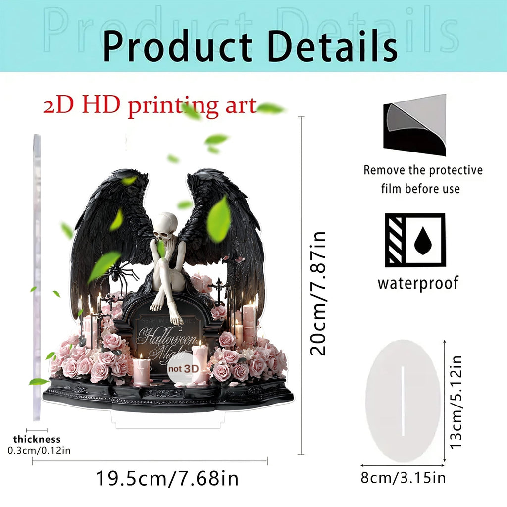 Mauxuk Halloween Black Witch Acrylic Decor - Gothic 2D Tabletop Centerpiece for Spooky Party, Haunting Mantel Decor, Gift for Horror Fans, 8-Inch Tall with Stand