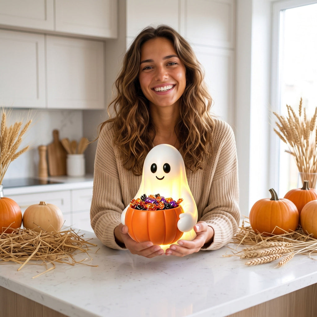 Ghost Bubble Bath LampHalloween Bathroom Decor Gifts Under 20 Bathtub Ghost & Dog Resin Figurine, Warm LED Halloween Tabletop Decor for Bathroom, Bedroom, Kids Room & Fall Home Accent