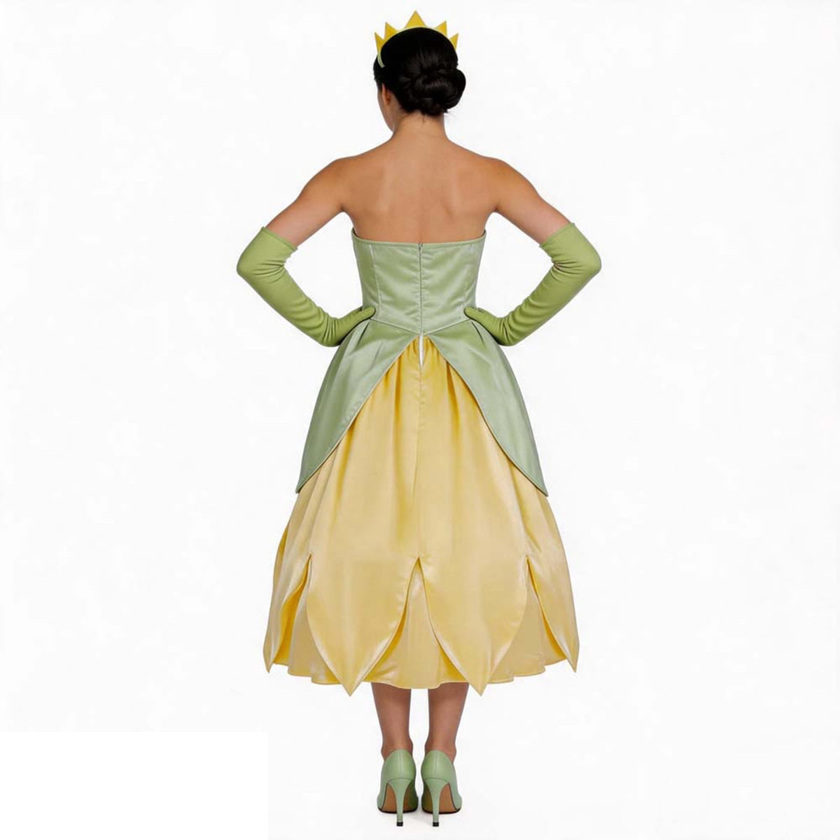 URSOFINE Princess Tiana Costume Women Green Flower Headband Gloves Halloween Fairy Dress Cosplay Outfits