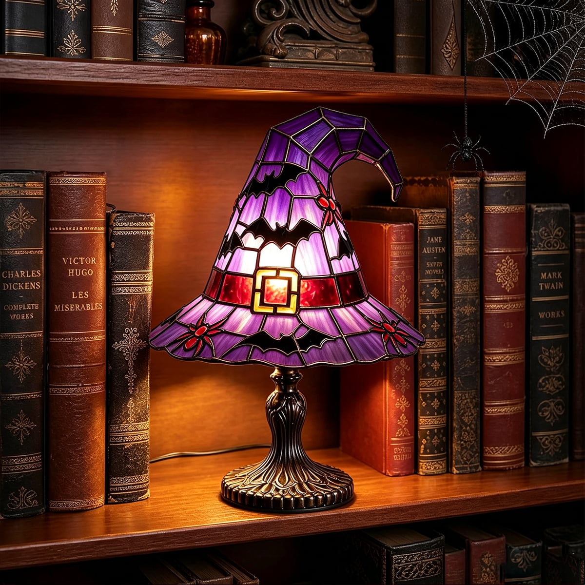 Clearance Halloween Table Lamp Decorations, Witch Hat Lamp Gifts - Handcrafted Retro Resin Witch Lamp, USB Powered Gothic Wizard Hats Night Light, Home Decor Accent Lamps for Bedroom
