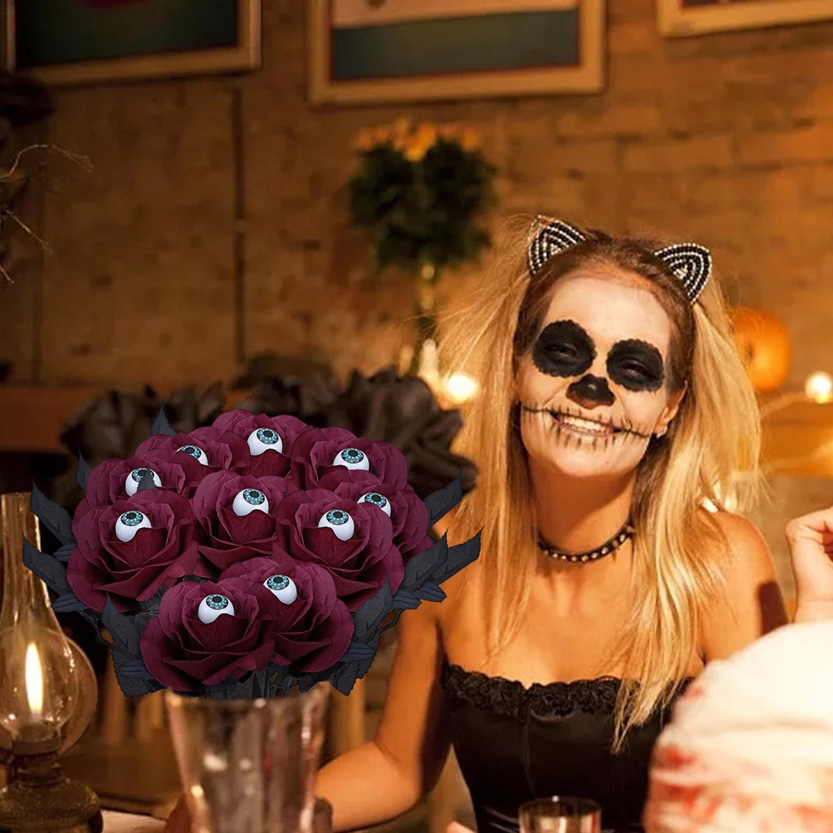 Feltree Halloween Decorations 10 Pieces Faux Rose With Eyeballs Halloween Faux Eyeball Flowers Faux Gothic Rose Bushes For Halloween Party Home Decorations