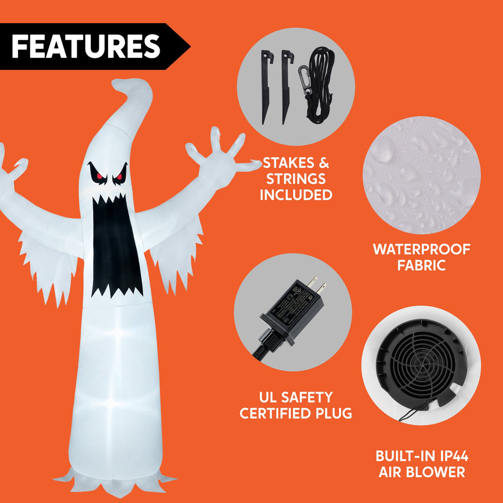 Joyfy 12 ft Halloween Inflatable Outdoor Ghost,Giant Ghost Blow Up Decor with Built-in LED Lights,inflatables with Build-in LEDs,Spooky Outdoor Decorations for Yard & Lawn