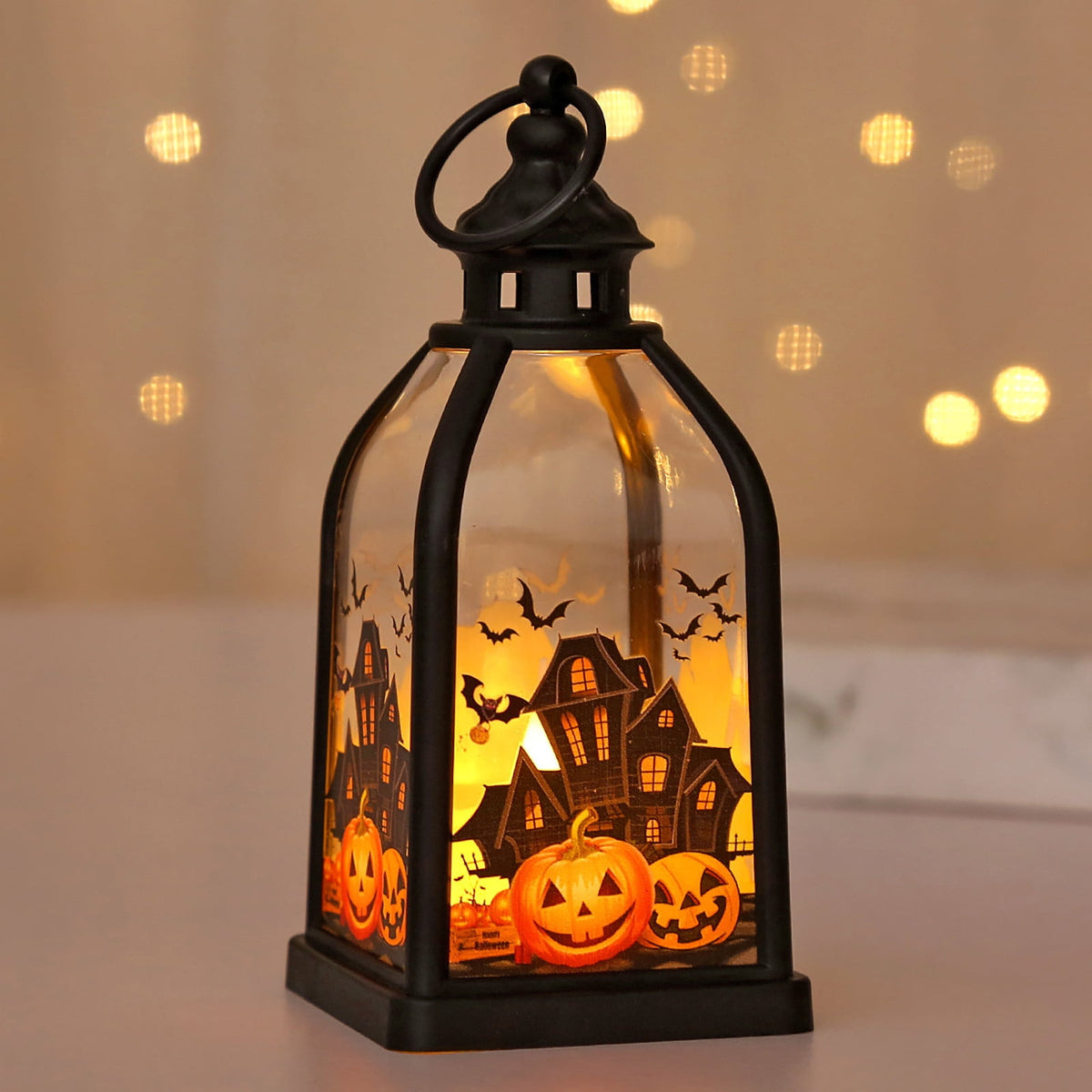 Cheapark Halloween Lanterns Decorations, Battery Operated Black Pumpkin Witch Lanterns, Flickering Light For Indoor Party Home Decor