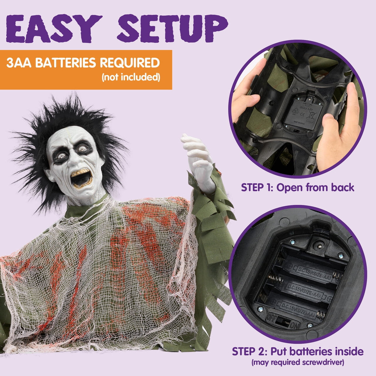 Joyfy Halloween Groundbreaker Animated Halloween Decorations Zombie with Crawling Creepy Animatronic Decorations with Movable Arms,Outdoor Scary Halloween Yard Decorations