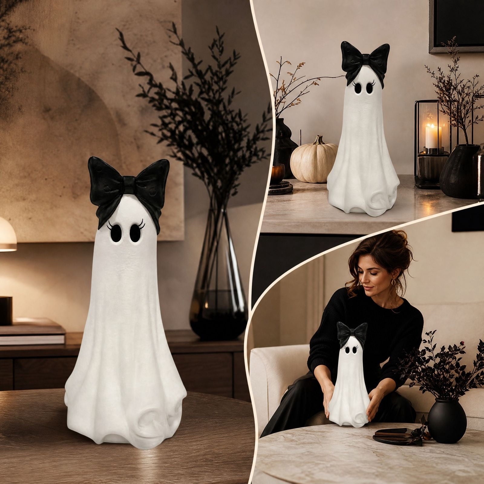 Halloween Decorations Clearance! Cute Kissing‑Face Witch Statue With Bow Hat & Mesh Skirt, Tabletop Ornament for Shelf Indoor Home Halloween Decor