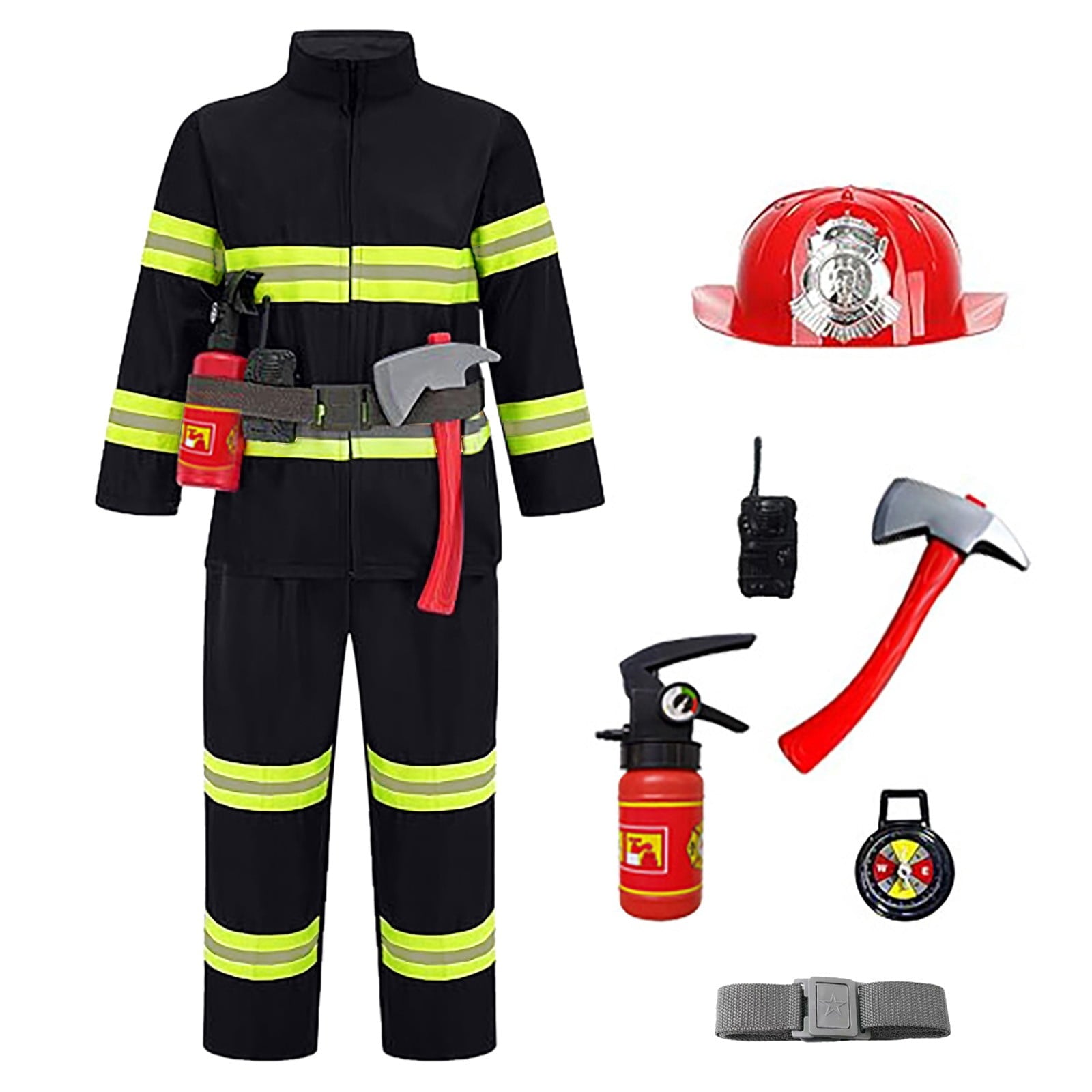 JCCXIN Toddler Kids Boys Girls Halloween Fireman Outfits Career Role Play Dress-Up Party Clothes Coat And Pants With Accessories Set Trick Or Treat School Carnival Cool Outfit Sets,Red,1-2 Years