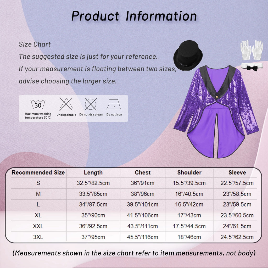 iiniim Women Magician Cosplay Sequin Tailcoat Circus Showman One-Button Tuxedo Jacket Outfits Red M