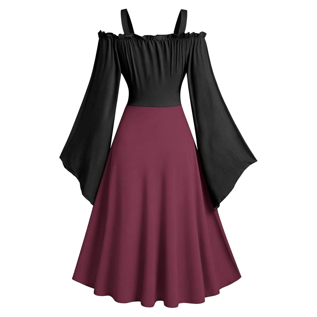 Gothic Dresses for Women Medieval Renaissance Halloween Costume Lace Up Corset High Low Ruffle Hem Square Neck Vintage Gown