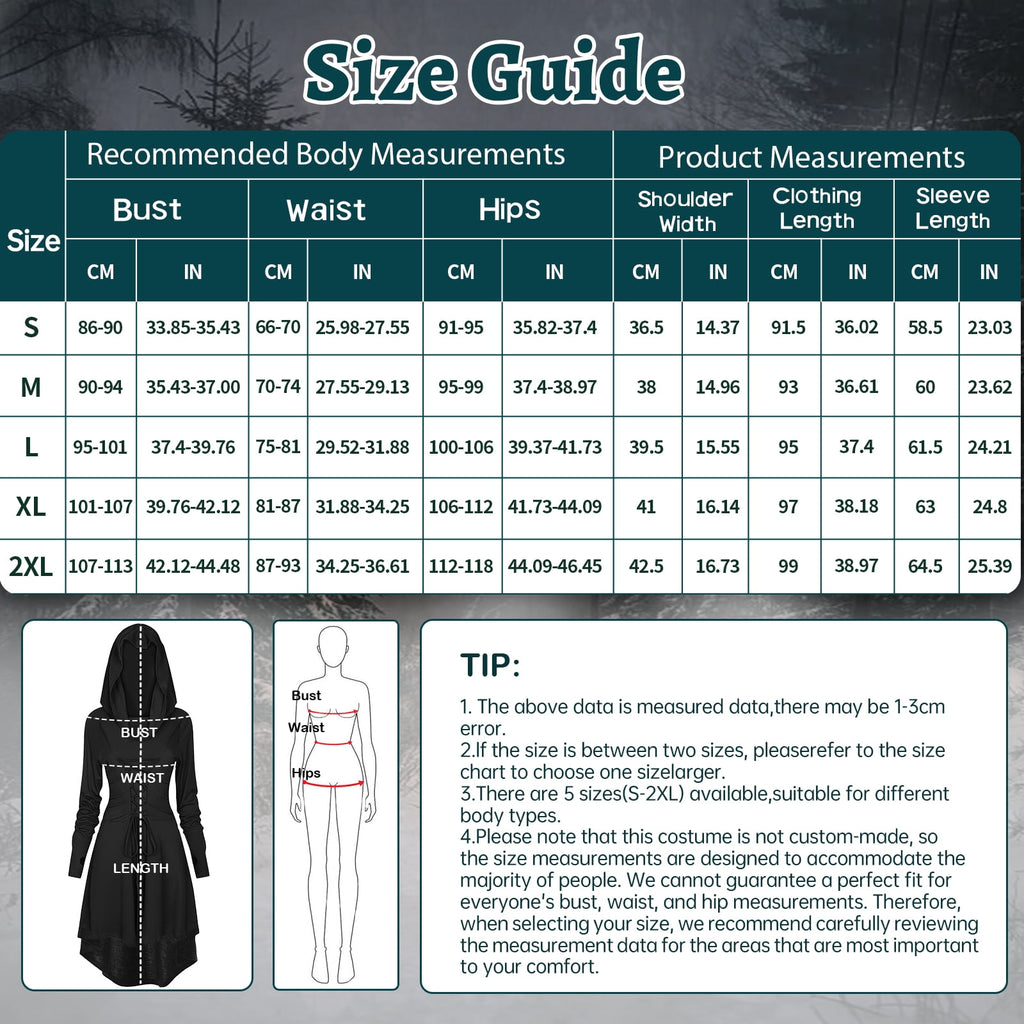 WASFDN Womens Renaissance Costumes Hooded Robe Lace Up Renaissance Dress Women Halloween Vintage Medieval Cloak(Green,L)