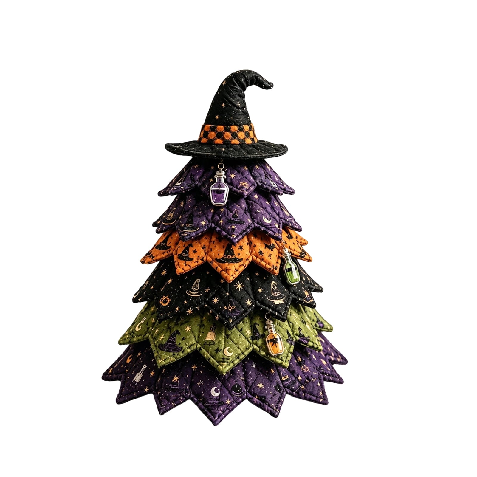2026 Moonlit Black Cat DIY Halloween Quilted Fabric Tree Kit - Patchwork Fabric Halloween Tabletop Tree, Autumn Mantel Ornament for Adult Rustic Farmhouse Seasonal Display