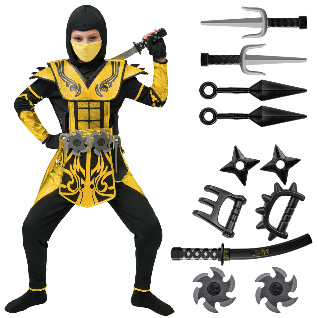 Joyfy Kids Golden Ninja Costume for Toddler Boys Halloween Dress Up Age Up to 12 Years