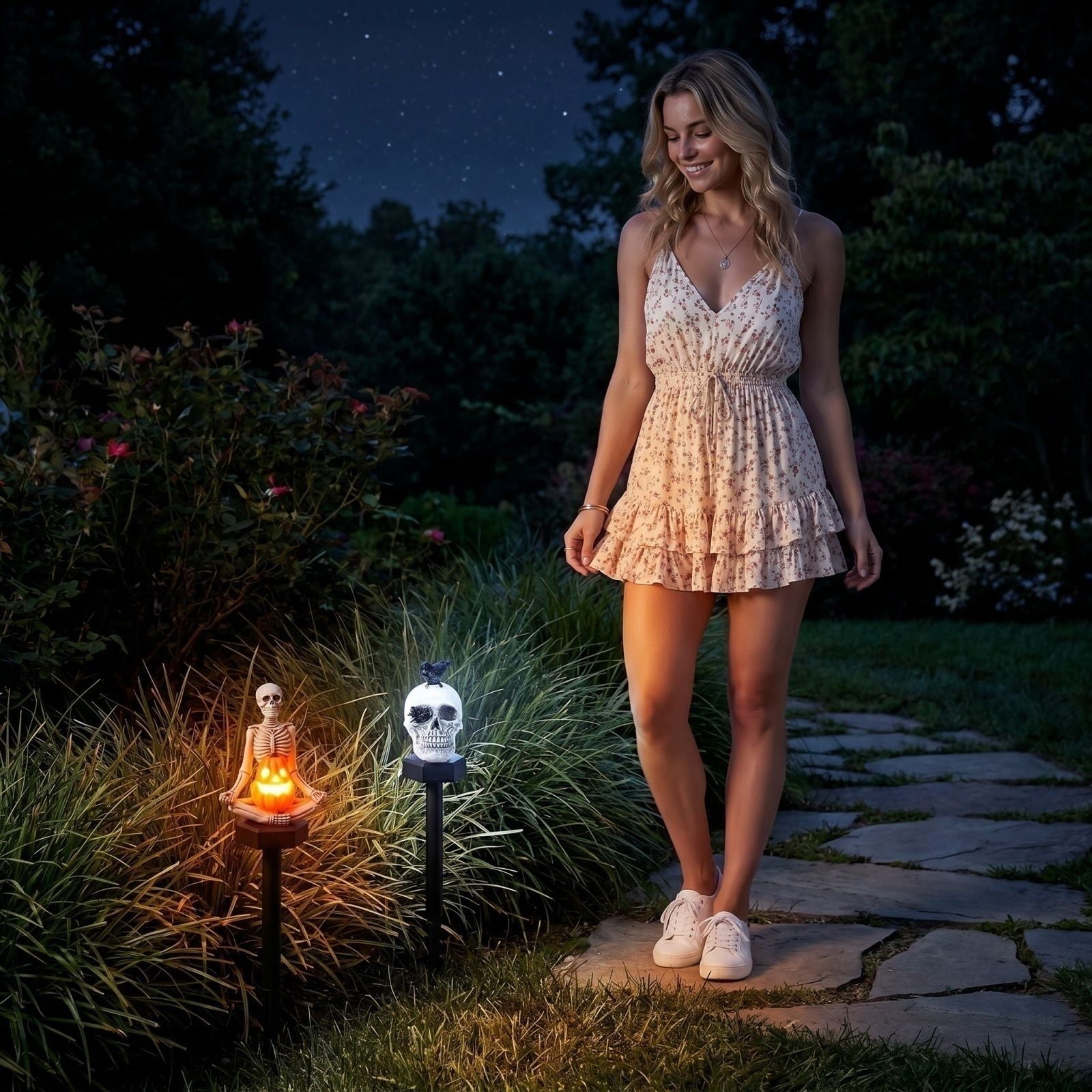 Halloween Skull Solar Garden Stake Light, Resin Skull Solar Outdoor Light for Yard and Garden, Spooky Decorative Stake Lighting for Halloween Courtyard and Lawn Decor 15.35*2.36Inch,1PC