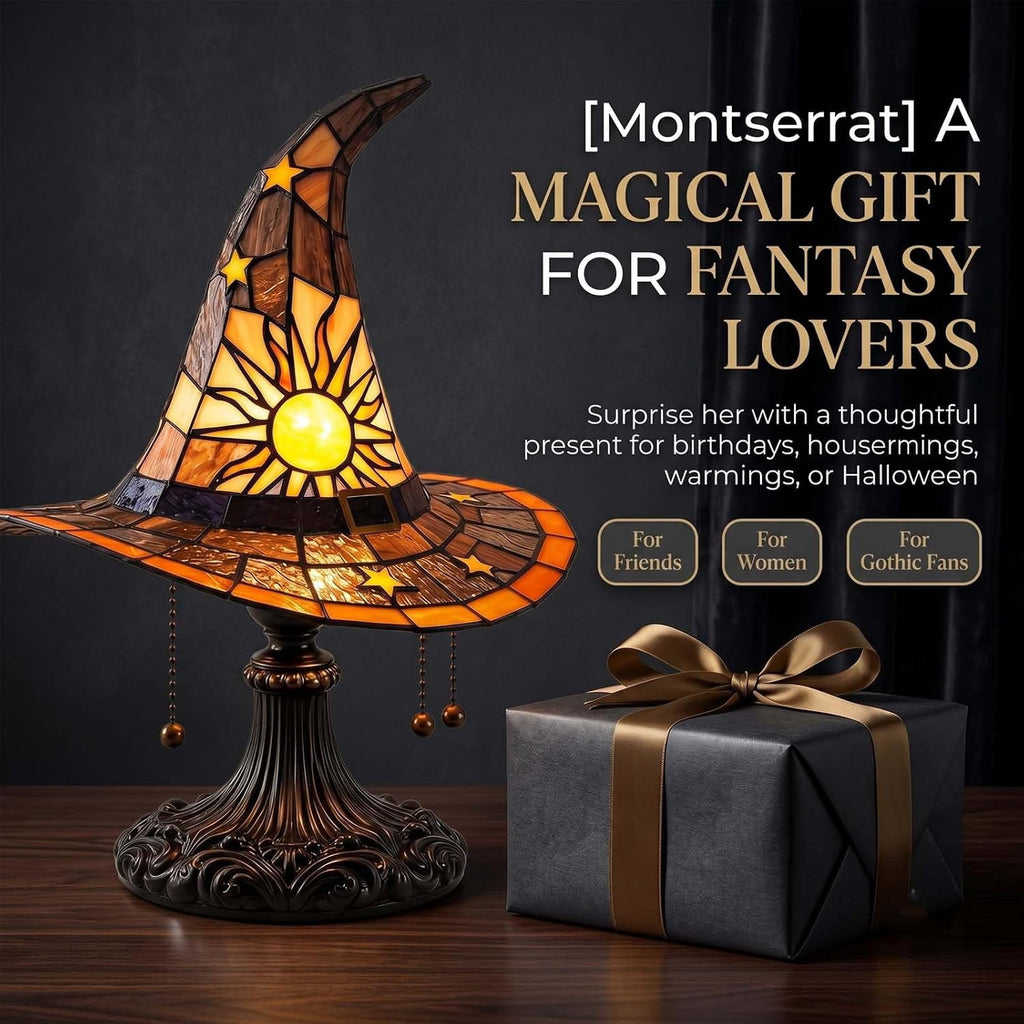 Clearance Halloween Table Lamp Decorations, Witch Hat Lamp Gifts - Handcrafted Retro Resin Witch Lamp, USB Powered Gothic Wizard Hats Night Light, Home Decor Accent Lamps for Bedroom
