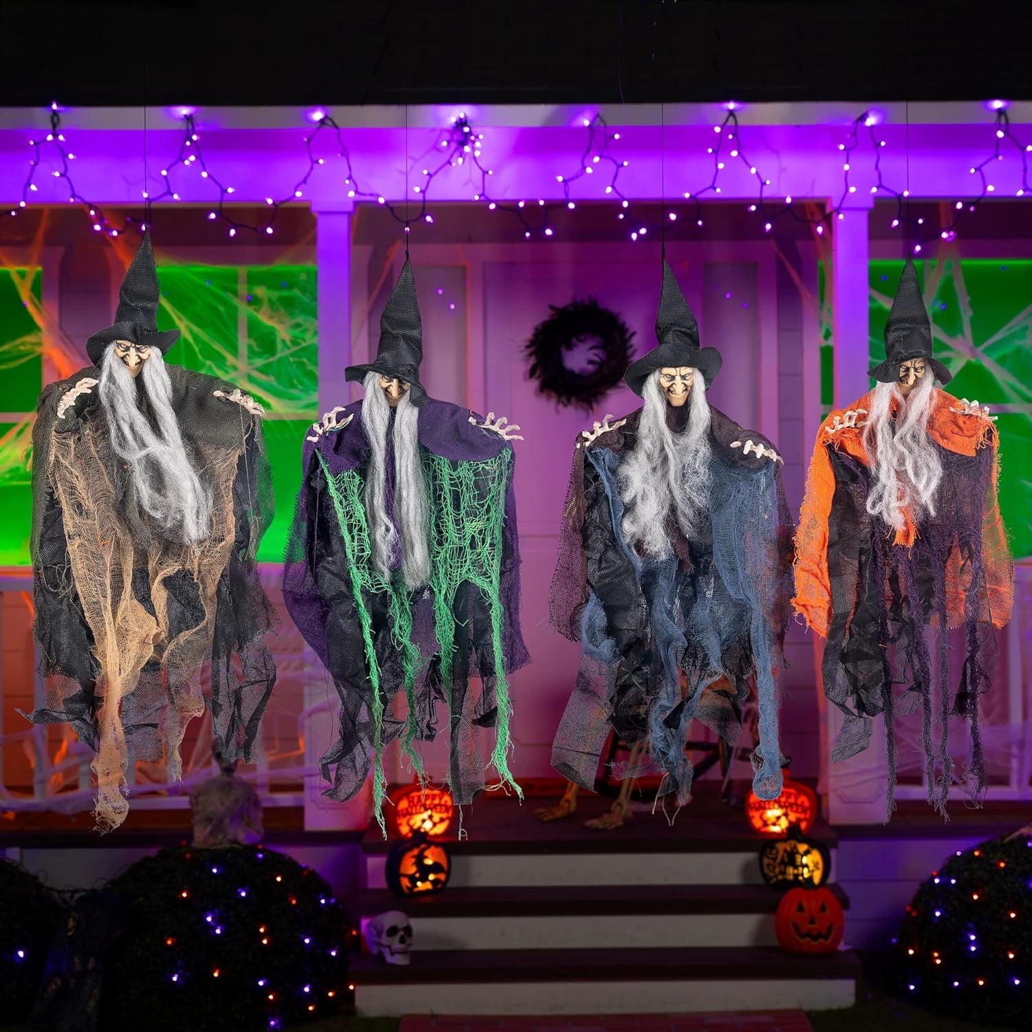 Joyfy 3 Pack Halloween Hanging Ghosts,Scary Skeleton Ghosts Grim Reapers Decorations for Halloween Indoor Outdoor Yard Home Decorations